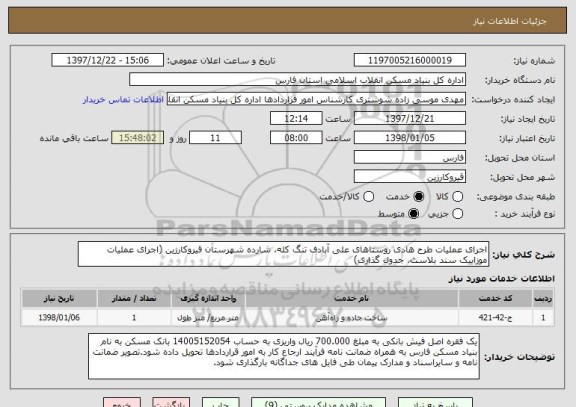استعلام اجرای عملیات طرح هادی روستاهای علی آبادف تنگ کله، شارده شهرستان قیروکارزین (اجرای عملیات موزاییک سند بلاست، جدول گذاری)