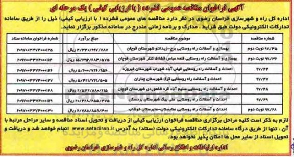 مناقصه , مناقصه بهسازی و آسفالت راه روستایی و ...