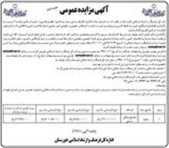 آگهی مزایده عمومی, مزایده واگذاری فضاهای فرهنگی با حفظ کاربری مربوطه- نوبت دوم