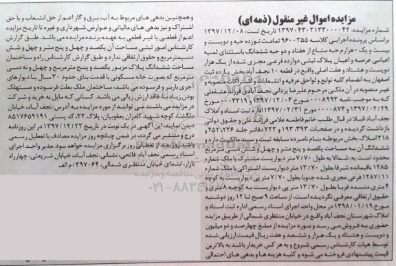 مزایده مزایده عرصه و اعیان پلاک ثبتی دوازده فرعی