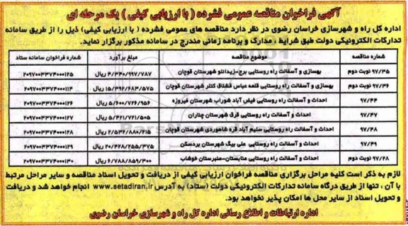 مناقصه ,مناقصه بهسازی و آسفالت راه روستایی 