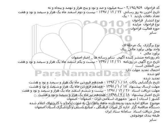 مزایده ، مزایده منافع اجاره بدون ودیعه یازده ماهه بناها
