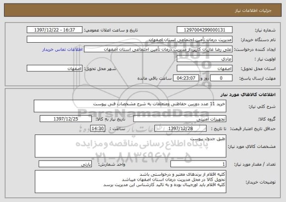 استعلام خرید 11 عدد دوربین حفاظتی ومتعلقات به شرح مشخصات فنی پیوست 