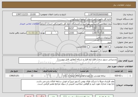 استعلام پشتیبانی سرور سخت افزار نرم افزار و شبکه (مطابق فایل پیوست)