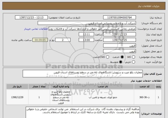 استعلام عملیات رفع عیب و سرویس دستگاههای تله متر در سطح روستاهای استان قزوین 