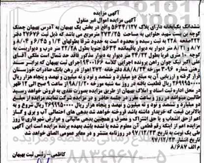 مزایده، مزایده ششدانگ یکبابخانه مساحت 273.25 مترمربع