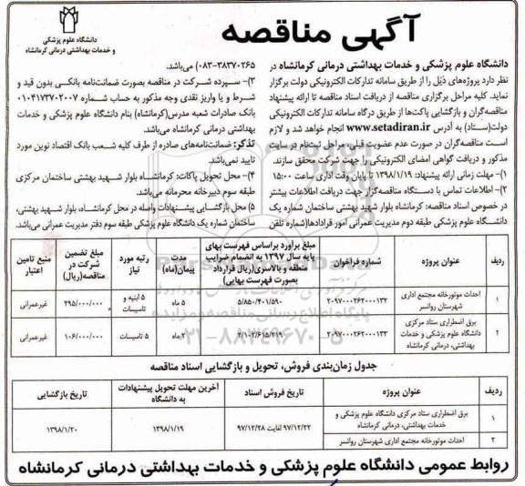 فراخوان مناقصه عمومی , مناقصه  احداث موتورخانه مجتمع 