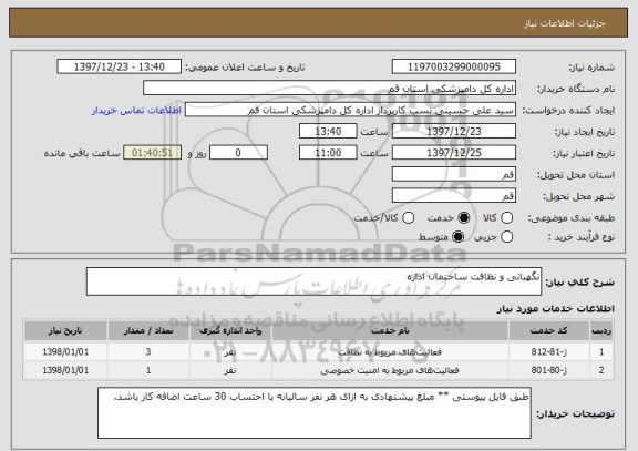استعلام نگهبانی و نظافت ساختمان اداره
