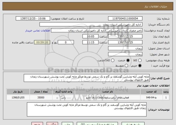 استعلام مایه کوبی آبله وشاربن گوسفند بز گاو و تک سمی توسط مراکز مایه کوبی تحت پوشش شهرستان زنجان طبق فایلهای پیوستی