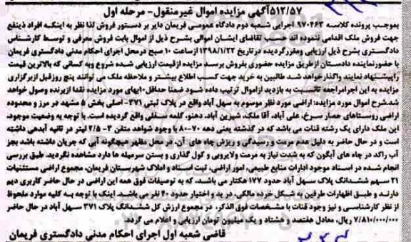 مزایده مزایده 21 سهم ششدانگ پلاک 177 هکتار مرحله اول