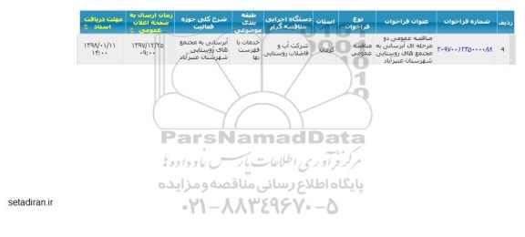 مناقصه آبرسانی به مجتمع های روستایی