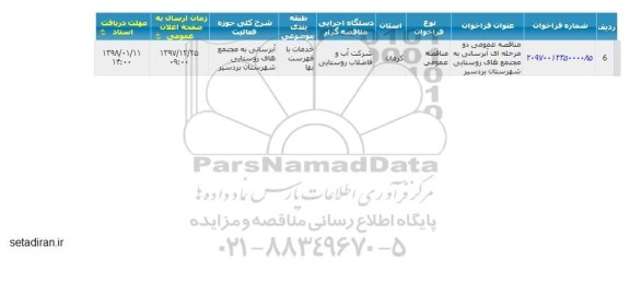 مناقصه آبرسانی به مجتمع های روستایی