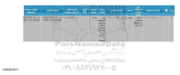 مزایده, مزایده رایزر آلومینیومی زیر آبپاش 