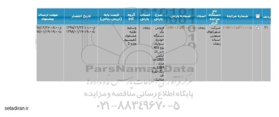 مزایده, مزایده خودرو سواری پژو 405