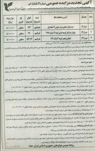 مزایده مزایده واگذاری اجاره بخشی از املاک مازاد