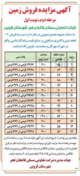 آگهی مزایده ،مزایده فروش 14 قطعه زمین با کاربری مسکونی مرحله دوم نوبت اول