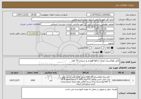 استعلام کابل کواکسیال کرمان rg11 فویلدار و شیلدار 75 اهم 