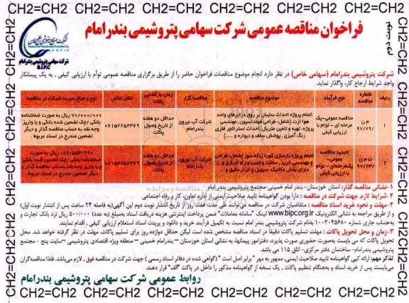 فراخوان مناقصه عمومی, مناقصه انجام پروژه احداث سایبان بر روی درایرهای واحد هوا ازت - نوبت دوم 