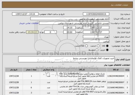استعلام خرید تجهیزات کمک توانبخشی بهزیستی پیشوا