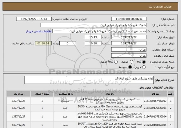 استعلام لوازم پزشکی طبق شرح ایران کد
