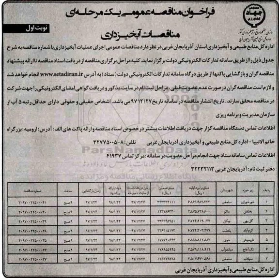 فراخوان ، فراخوان اجرای عملیات آبخیزداری 
