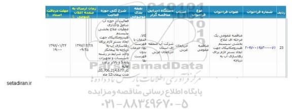 مناقصه علاج بخشی سیستم هیدرومکانیکال 