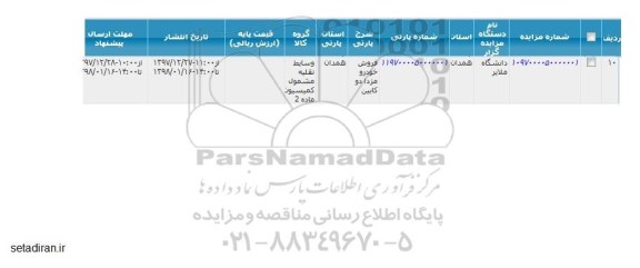 مزایده , مزایده فروش خودرو مزدا دو کابین 