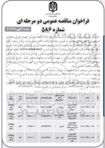 فراخوان مناقصه ، فراخوان مناقصه احداث مدرسه 12 کلاسه بتنی و...
