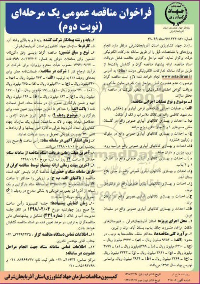 مناقصه ، مناقصه عملیات اجرایی شبکه های فرعی آبیاری و زهکشی... نوبت دوم 
