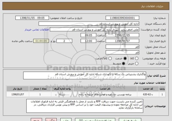 استعلام واگذلری پشتیبانی یک ساله و نگهداری شبکه اداره کل آموزش و پرورش استان قم 