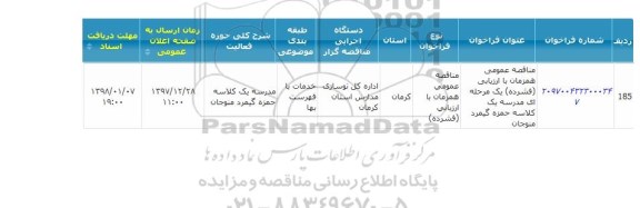 مناقصه عمومی, مناقصه مدرسه یک کلاسه 