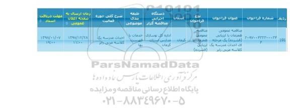 مناقصه عمومی, مناقصه احداث مدرسه یک کلاسه