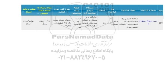 مناقصه, مناقصه خدمات نسخه پیچی داروخانه