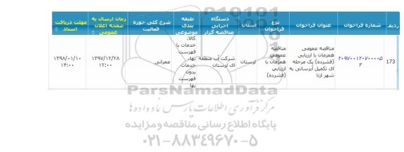 مناقصه عمومی, مناقصه  تکمیل آبرسانی 