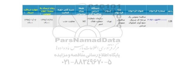 مناقصه ، مناقصه صندوق جمع آوری کمکهای مردمی