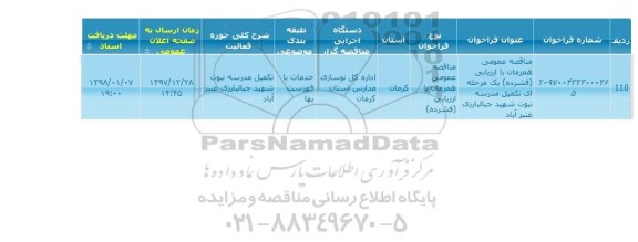 مناقصه, مناقصه  تکمیل مدرسه