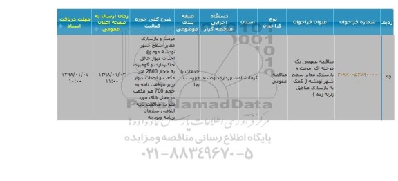 مناقصه مرمت و بازسازی معابر سطح شهر