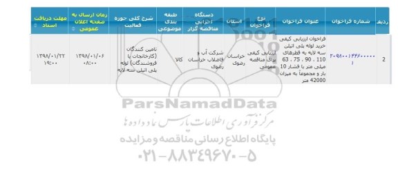 فراخوان خرید لوله پلی اتیلن سه لایه 