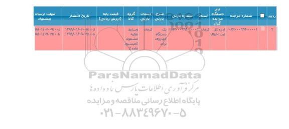 مزایده, مزایده  یک دستگاه خودروی پراید 