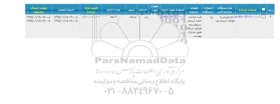 مزایده ، مزایده اجاره استخر سرپوشیده