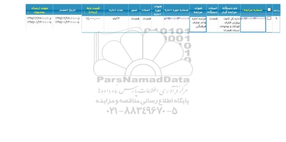 مزایده ، مزایده اجاره واحد تجاری فرهنگی