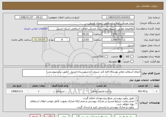 استعلام اجرای آسفالت معابر روستای تازه کند شریف آبادشهرستان اردبیل  (طبق برآوردپیوستی)