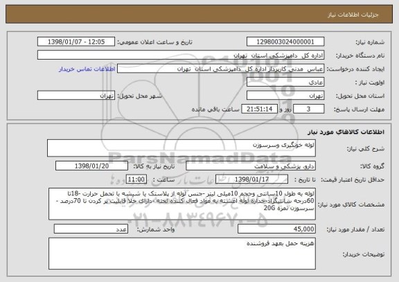 استعلام لوله خونگیری وسرسوزن 