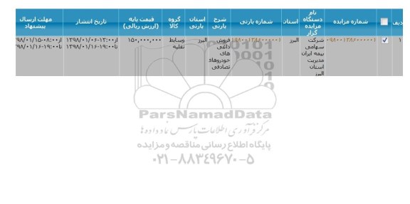 مزایده فروش داغی های خودروهای تصادفی