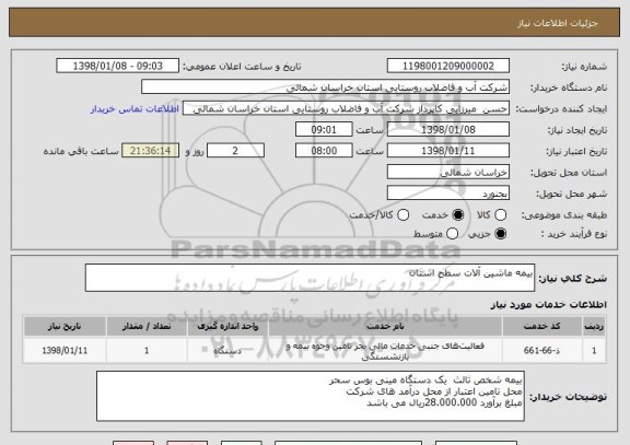 استعلام بیمه ماشین آلات سطح استان 