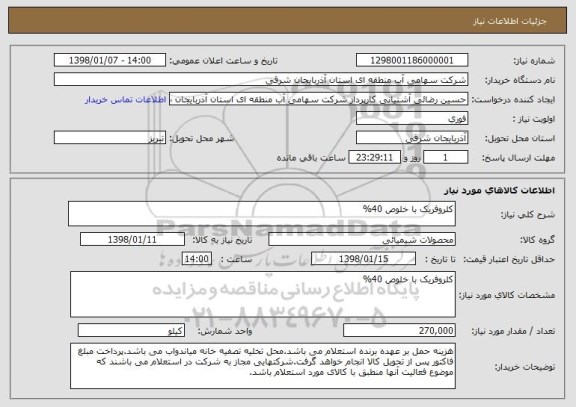 استعلام کلروفریک با خلوص 40%