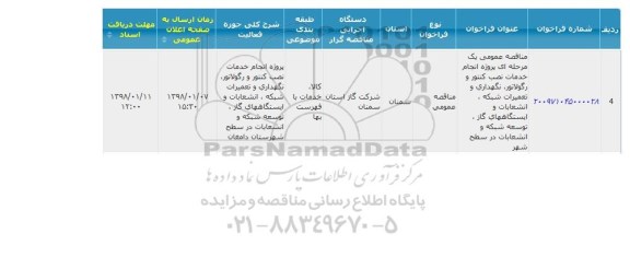 مناقصه  ، مناقصه پروژه انجام خدمات نصب کنتور و رگولاتور ...