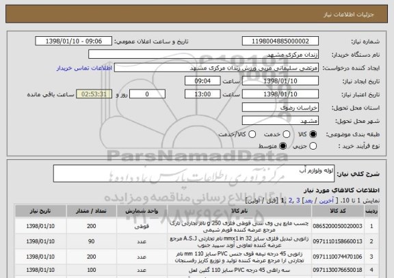 استعلام لوله ولوازم آّب