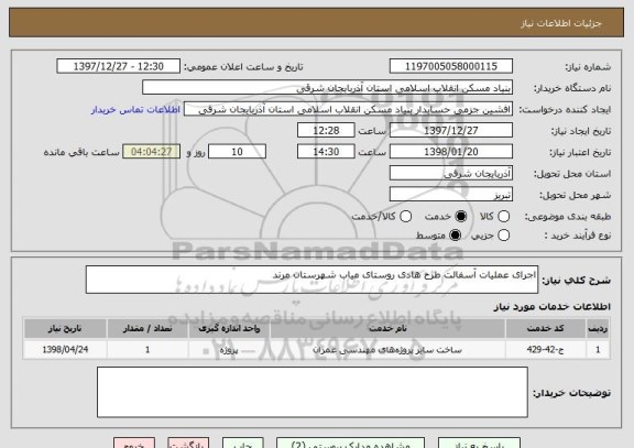 استعلام اجرای عملیات آسفالت طرح هادی روستای میاب شهرستان مرند