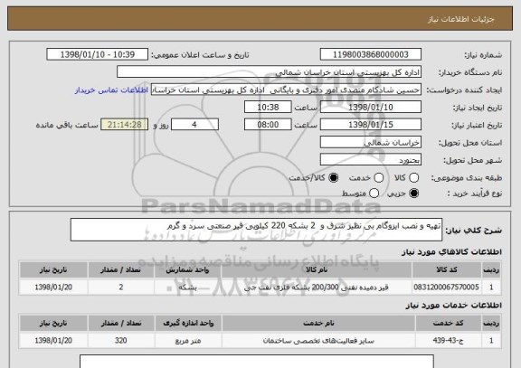 استعلام تهیه و نصب ایزوگام بی نظیر شرق و  2 بشکه 220 کیلویی قیر صنعتی سرد و گرم